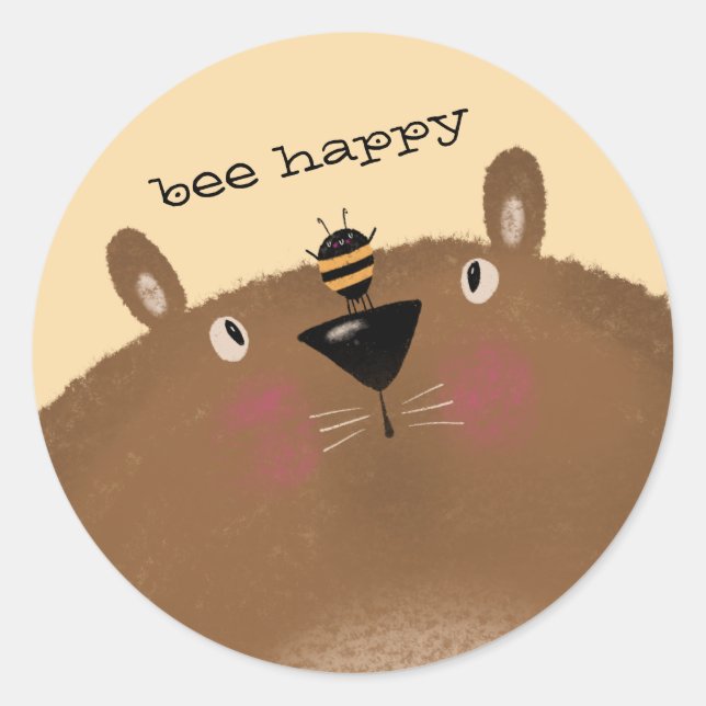 Bee Happy Classic Round Sticker (Front)