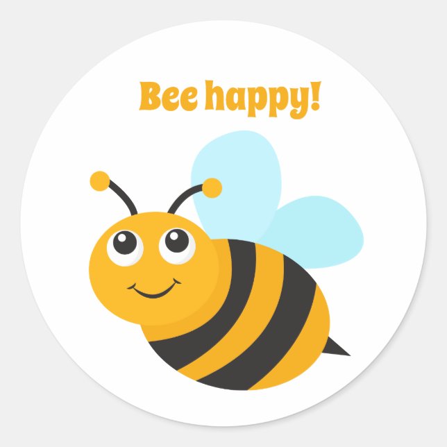 Bee happy   classic round sticker (Front)