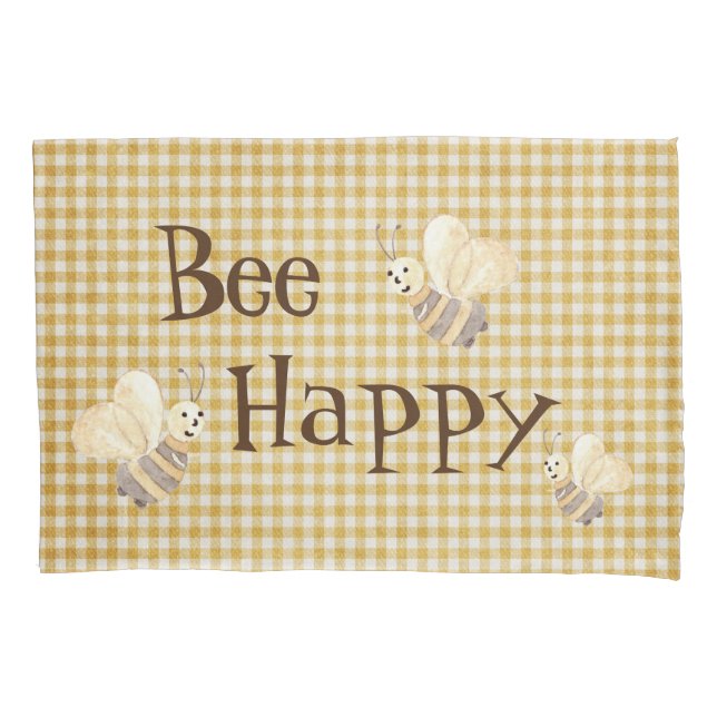 Bee Happy Country Pattern Watercolor  Pillowcase (Front)