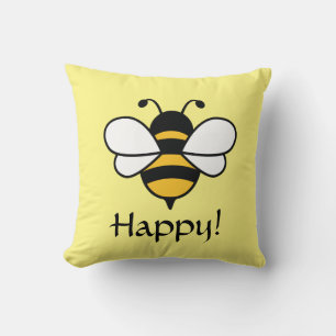Bee Happy cushion with Bee image. Editable