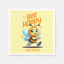 Bee Happy Cute Bee Party Paper Napkins