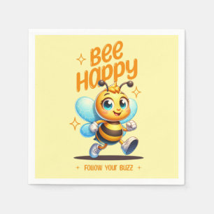 Bee Happy Cute Bee Party Paper Napkins