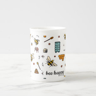 Bee happy cute bees word art bone china mug