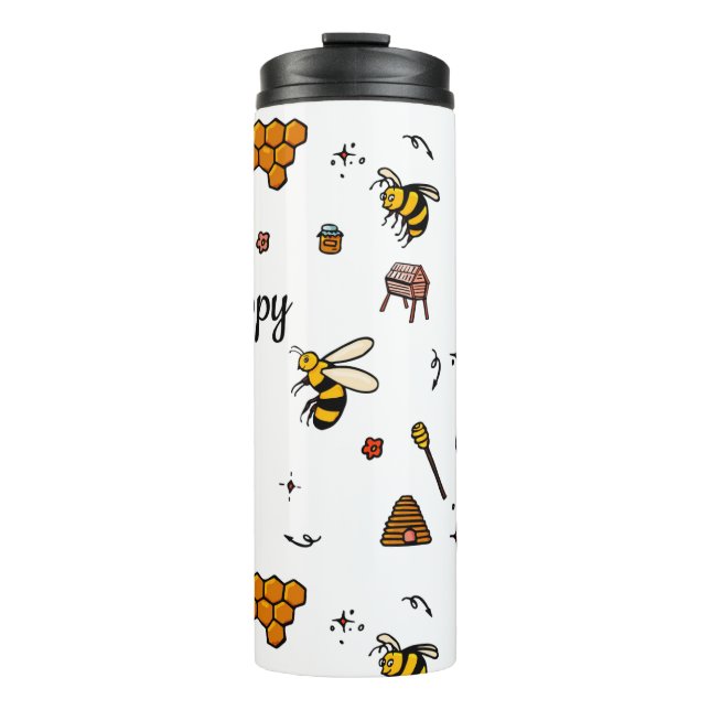 Bee happy cute bees word art thermal tumbler (Front)