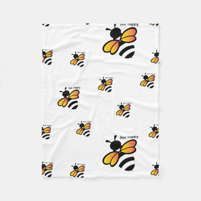 Bee Happy – Cute Bumble Bee Repeat Pattern Fleece Blanket (Front)