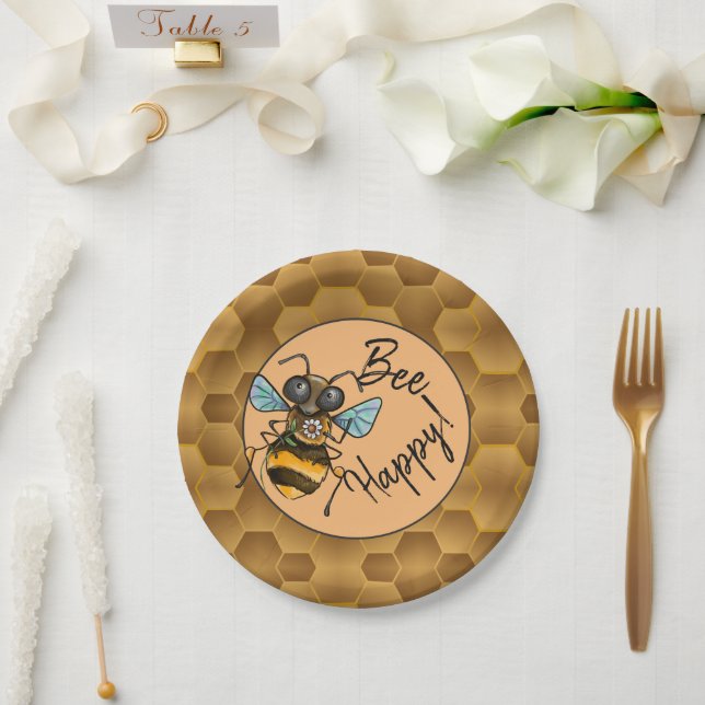 Bee Happy!  Cute Honey Bee Paper Plate (Wedding)
