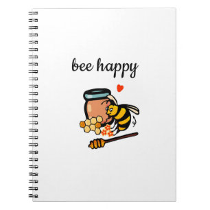 Bee happy cute yellow and blue word art notebook