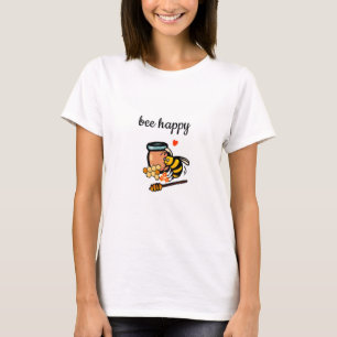 Bee happy cute yellow and blue word art T-Shirt