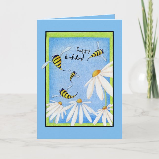 Bee Happy Daisies Birthday Card (Front)