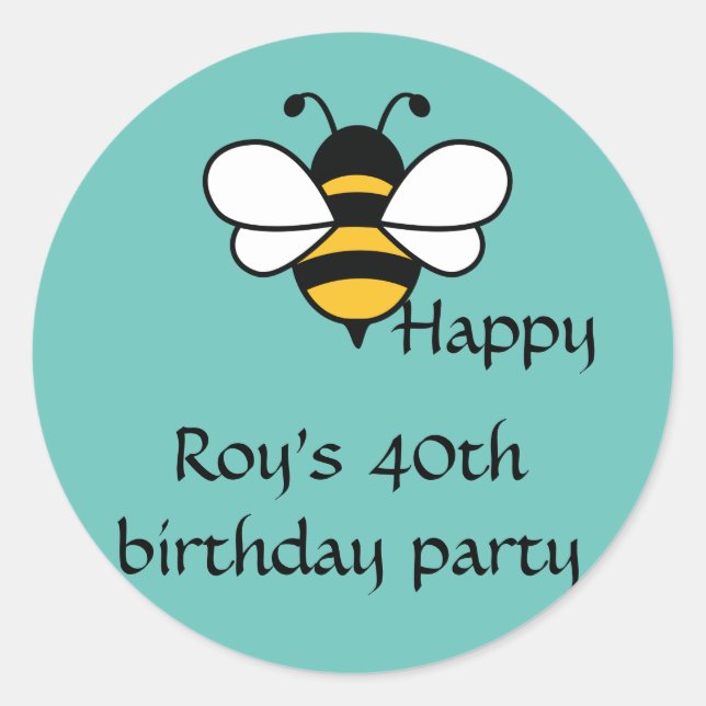 Bee Happy editable text   Classic Round Sticker (Front)