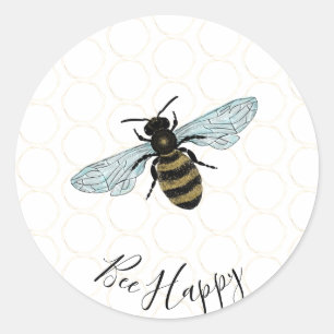 Bee Happy Gold Honeycomb Classic Round Sticker