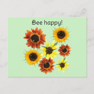 Bee Happy Honey Bees Enjoying Sunflowers Postcards