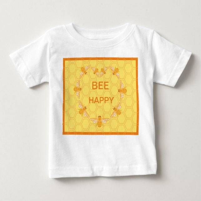 Bee Happy honey bees on yellow honeycomb Baby T-Shirt (Front)