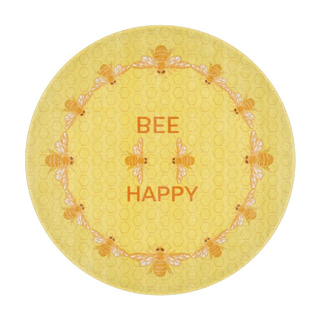 Bee Happy honey bees on yellow honeycomb   Cutting Board (Front)