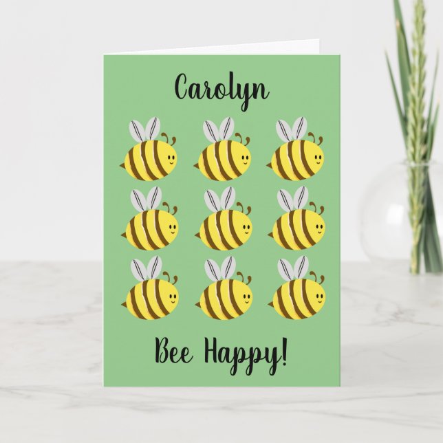 Bee happy, it's your birthday.  Personalised Card (Front)