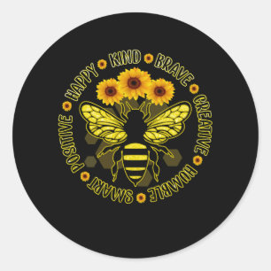 Bee Happy Kind Brave Humble Smart Positive Bumble  Classic Round Sticker