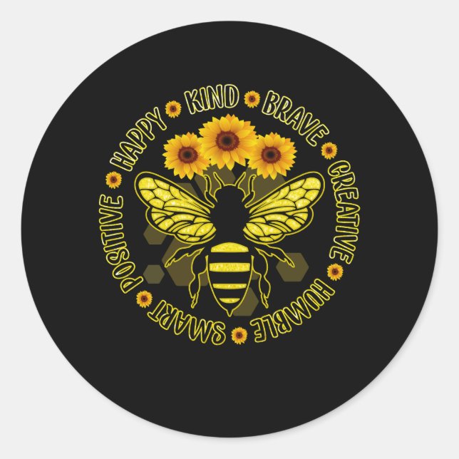Bee Happy Kind Brave Humble Smart Positive Bumble  Classic Round Sticker (Front)
