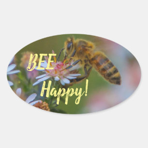 Bee Happy! Oval Sticker