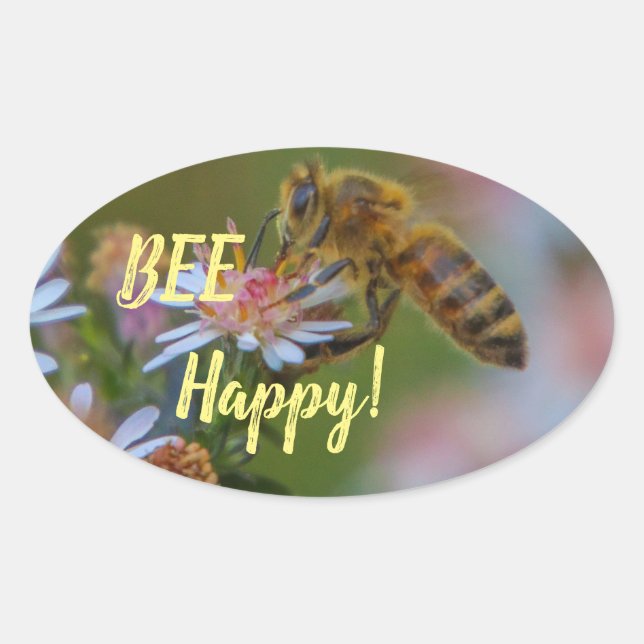 Bee Happy! Oval Sticker (Front)