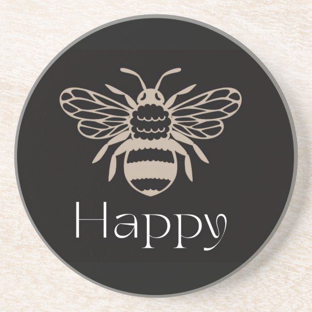 Bee Happy Positive Affirmation Uplifting Wellbeing Coaster (Front)