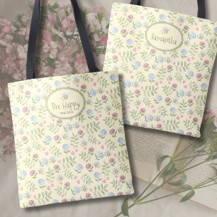Bee Happy Read More Floral Book Lover Tote Bag