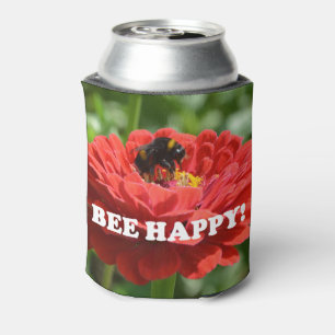 Bee Happy Red Flower Can Cooler