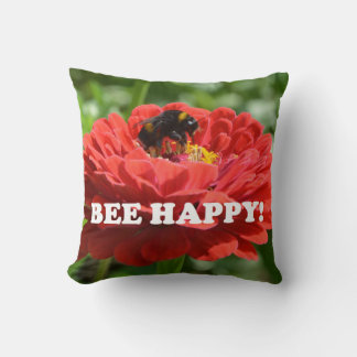 Bee Happy Red Flower Cushion