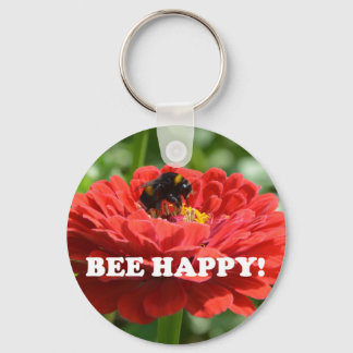 Bee Happy Red Flower Key Ring
