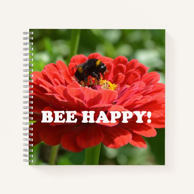 Bee Happy Red Flower Notebook (Front)
