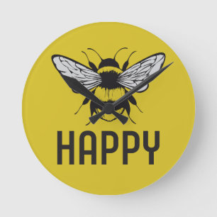 Bee Happy  Round Clock