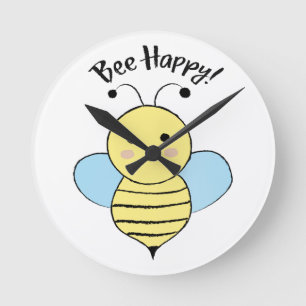 Bee Happy Round Clock
