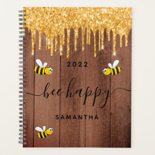 Bee happy rustic bumble bees brown barn wall 2021 planner