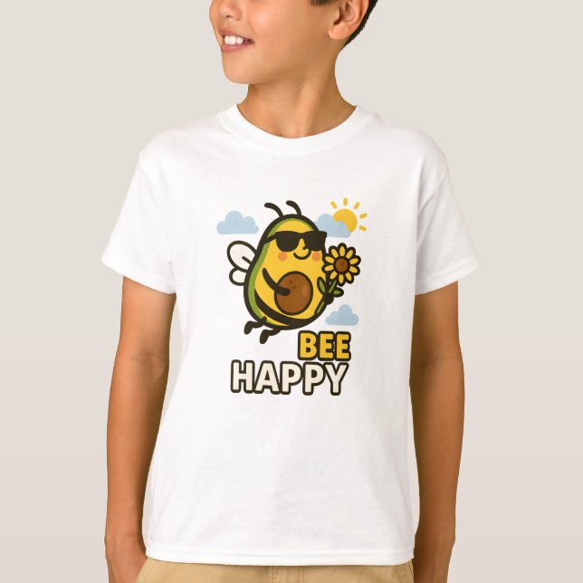 Bee Happy Shirt Cute Avocado Pun Funny Summer Tee (Front)