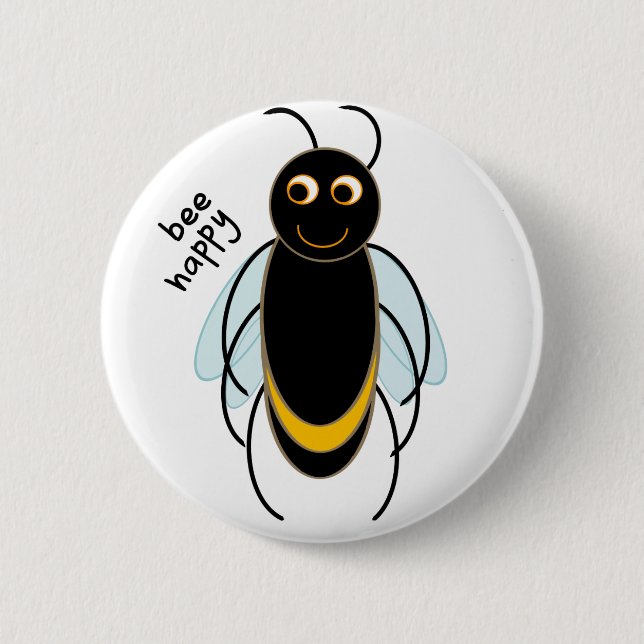 Bee Happy - Smiling Bee 6 Cm Round Badge (Front)