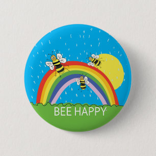 Bee Happy Summer rainbow sunshine bees honey 6 Cm Round Badge