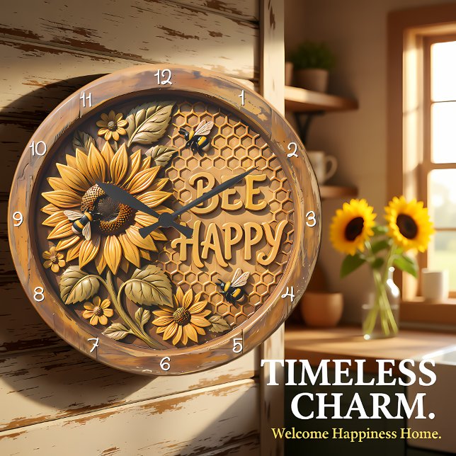 Bee Happy Sunflower Garden Large Clock (Creator Uploaded)