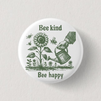  Bee Happy  Sunflower Gardening for Urban gardener 3 Cm Round Badge