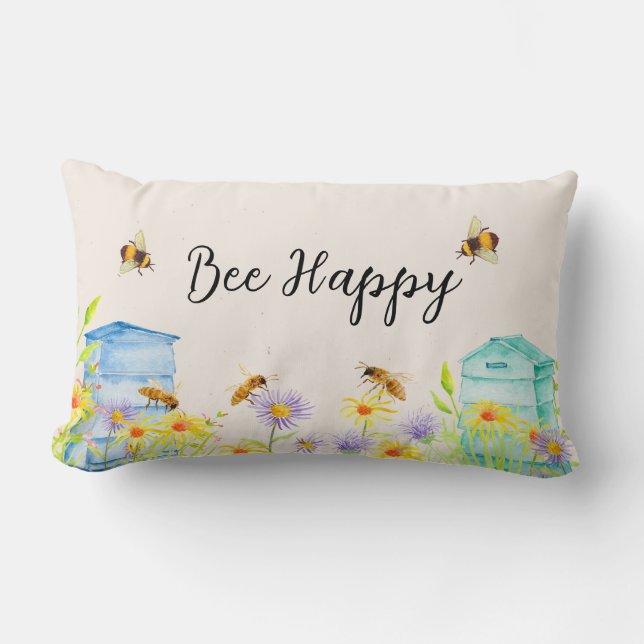 Bee Happy Throw Pillow (Front)