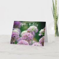 Bee Happy with Purple Allium Flower Birthday