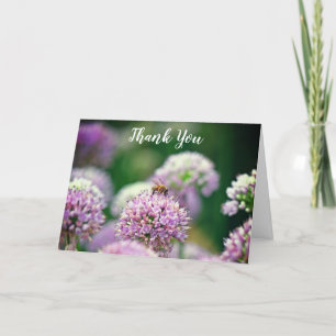 Bee Happy with Purple Allium Flower Thank You Card
