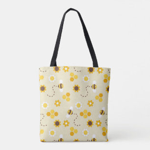 Bee Happy Yellow Honeycomb Pattern Tote Bag