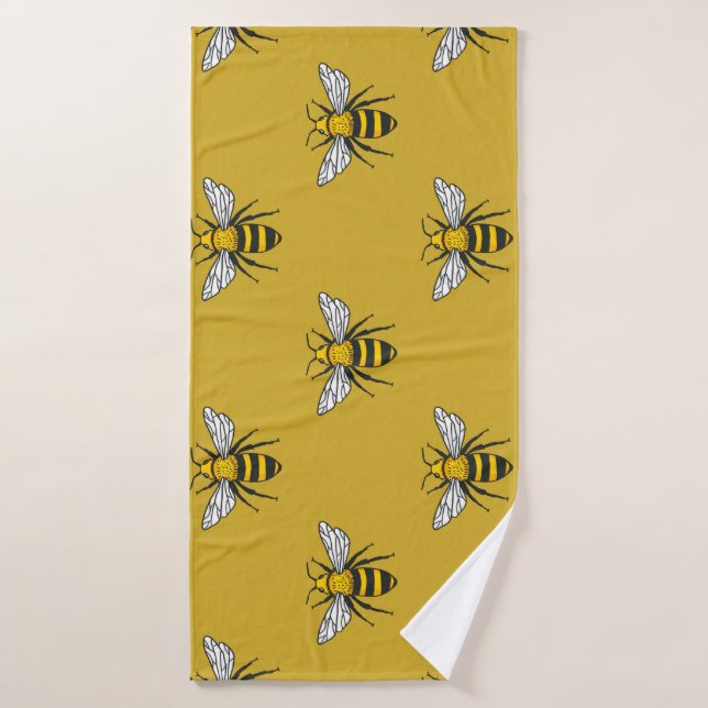 Bee Haven: Vintage Yellow Pattern Bath Towel (Bath Towel)
