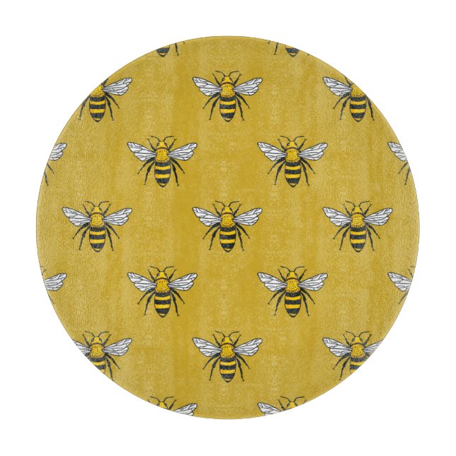 Bee Haven: Vintage Yellow Pattern Cutting Board (Front)