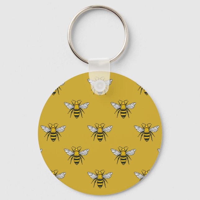Bee Haven: Vintage Yellow Pattern Key Ring (Front)