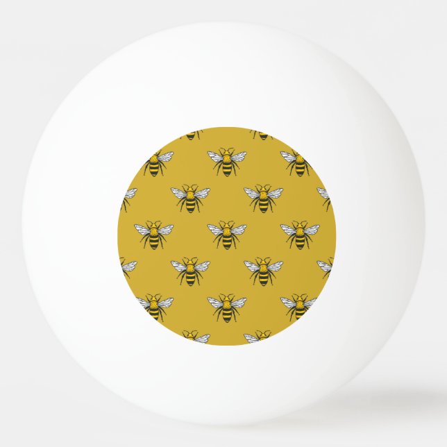 Bee Haven: Vintage Yellow Pattern Ping Pong Ball (Front)