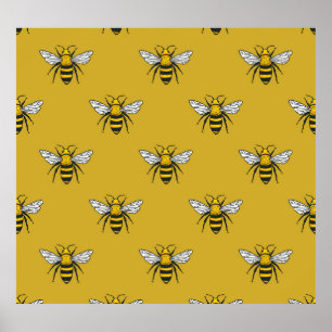 Bee Haven: Vintage Yellow Pattern Poster