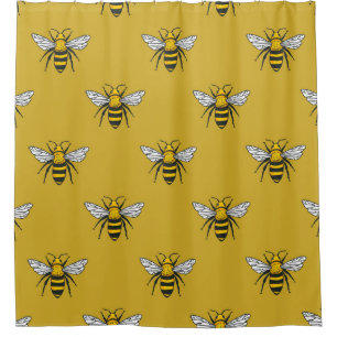 Bee Haven: Vintage Yellow Pattern Shower Curtain