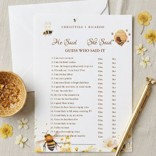 Bee He said she said Bridal shower game card