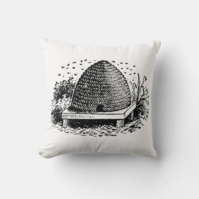 Bee Hive and Bees #1 Heraldic Vintage Cushion (Front)