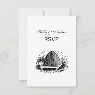 Bee Hive and Bees #1 Heraldic Vintage RSVP Card